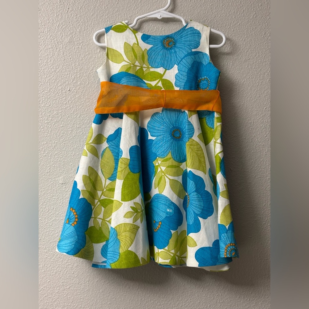 Floral Blue and Green Kids Casual Dress